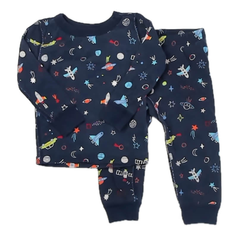 Moon & Back Boys Blue Rockets 2-piece Pajamas Size: 2T Blue Rockets