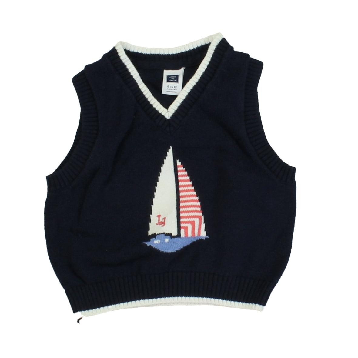 Janie and Jack Boys Blue | Sailboat Sweater Vest Size: 6-12 Months Blue | Sailboat