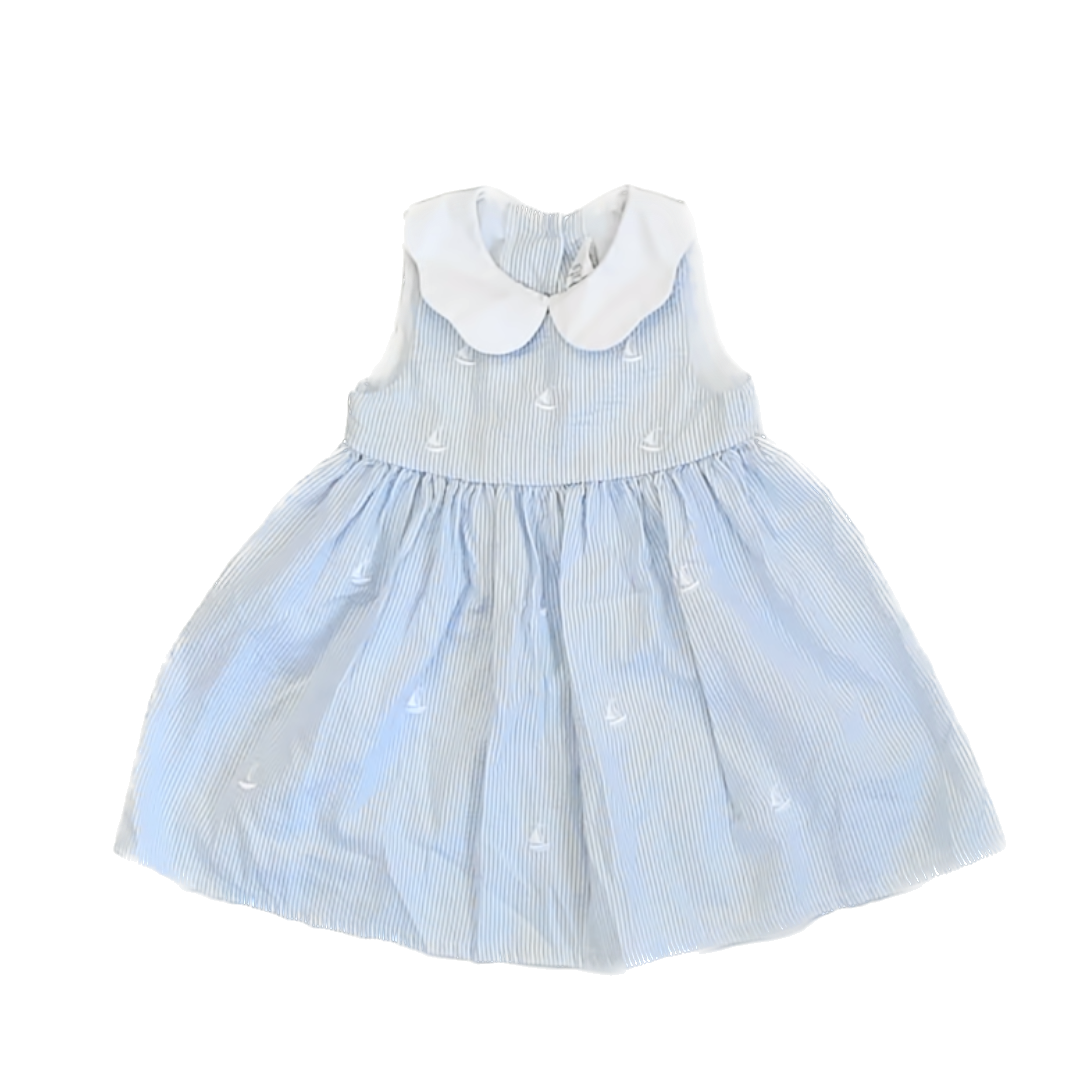 Starting Out Girls Blue Sailboats Dress Size: 12 Months Blue Sailboats
