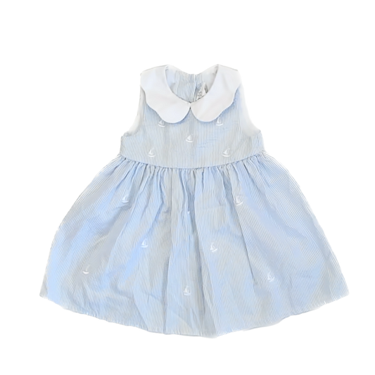 Starting Out Girls Blue Sailboats Dress Size: 12 Months Blue Sailboats