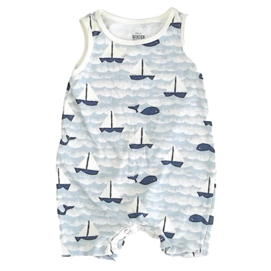 Winter Water Factory Boys Blue Sailboats Romper Size: 3 Months Blue Sailboats
