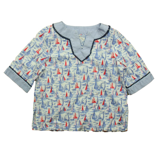 Vineyard Vines Girls Blue Sailboats Blouse Size: 4T Blue Sailboats