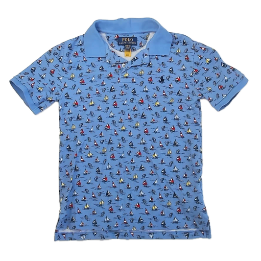 Ralph Lauren Boys Blue Sailboats Polo Shirt Size: 12 Years Blue Sailboats