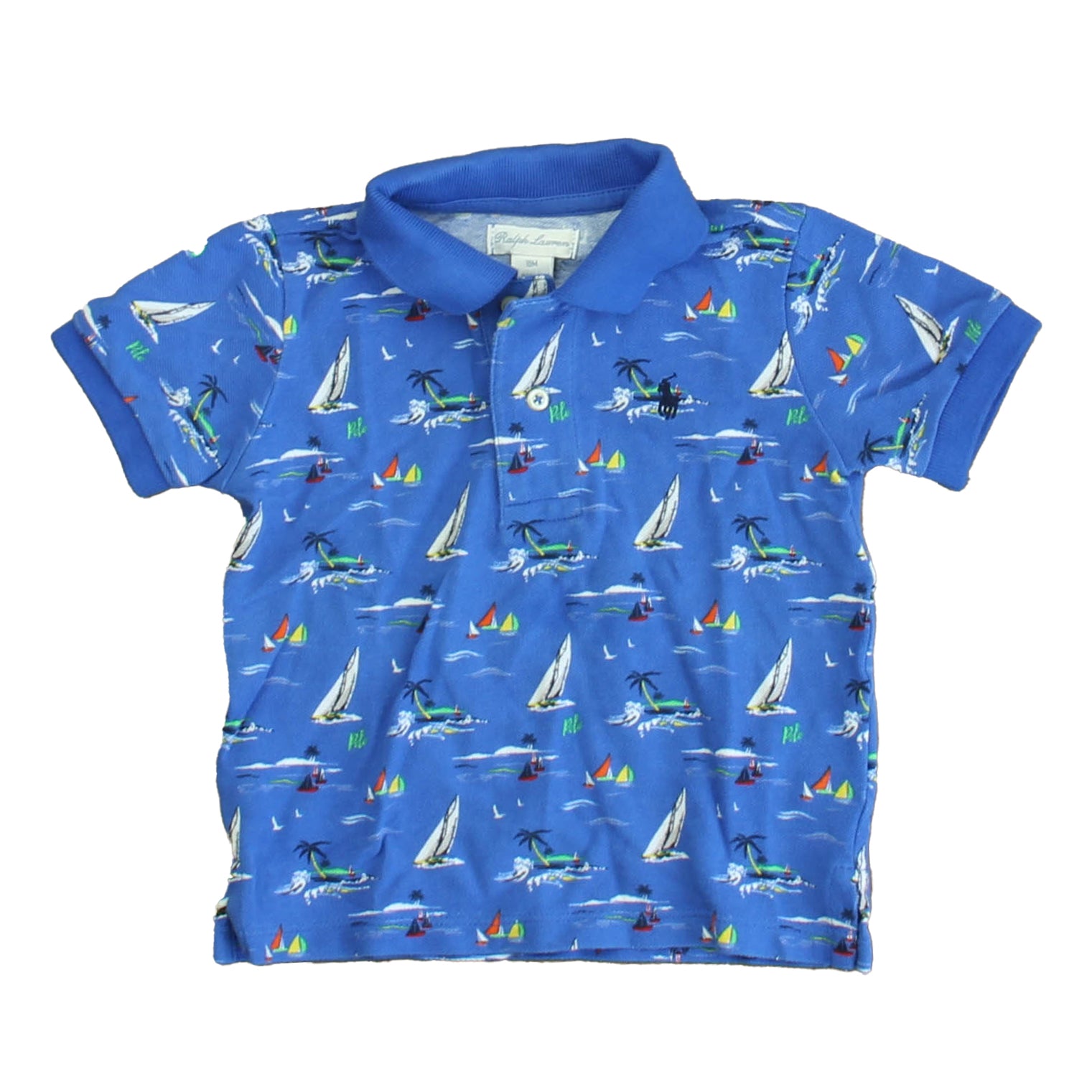 Ralph Lauren Boys Blue Sailboats Polo Shirt Size: 18 Months Blue Sailboats