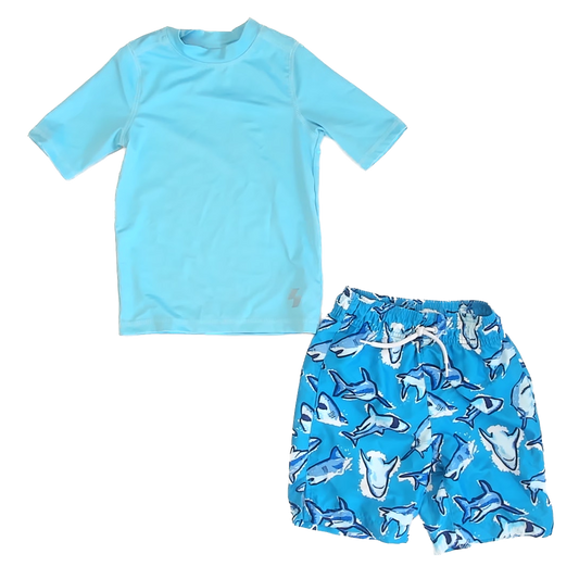 Children's Place Boys Blue | Sharks 2-piece Swimsuit Size: 5-6 Years Blue | Sharks