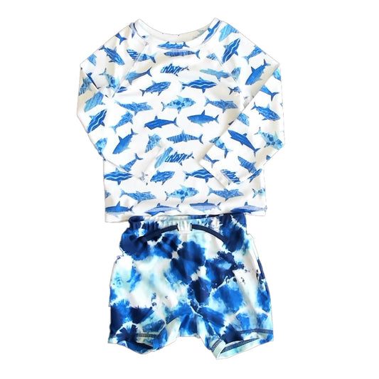 Old Navy Boys Blue Sharks 2-piece Swimsuit Size: 18-24 Months Blue Sharks