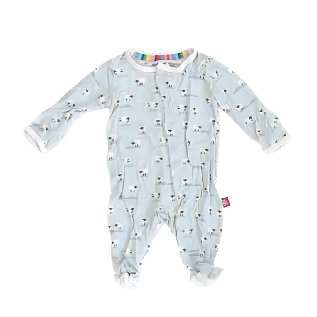 Magnetic Me Boys Blue | Sheep 1-piece footed Pajamas Size: Preemie Blue | Sheep