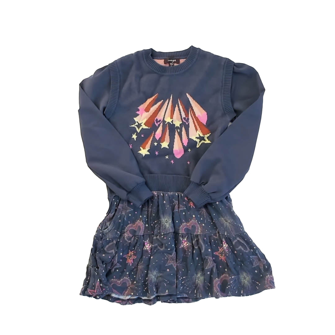 Imoga Girls Blue Stars and Hearts Dress Size: 8 Years Blue Stars and Hearts