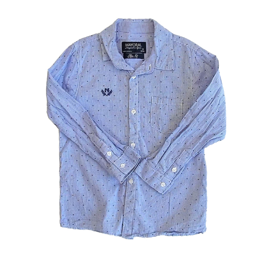 Mayoral Boys Blue Stars Button Down Long Sleeve Size: 3T Blue Stars