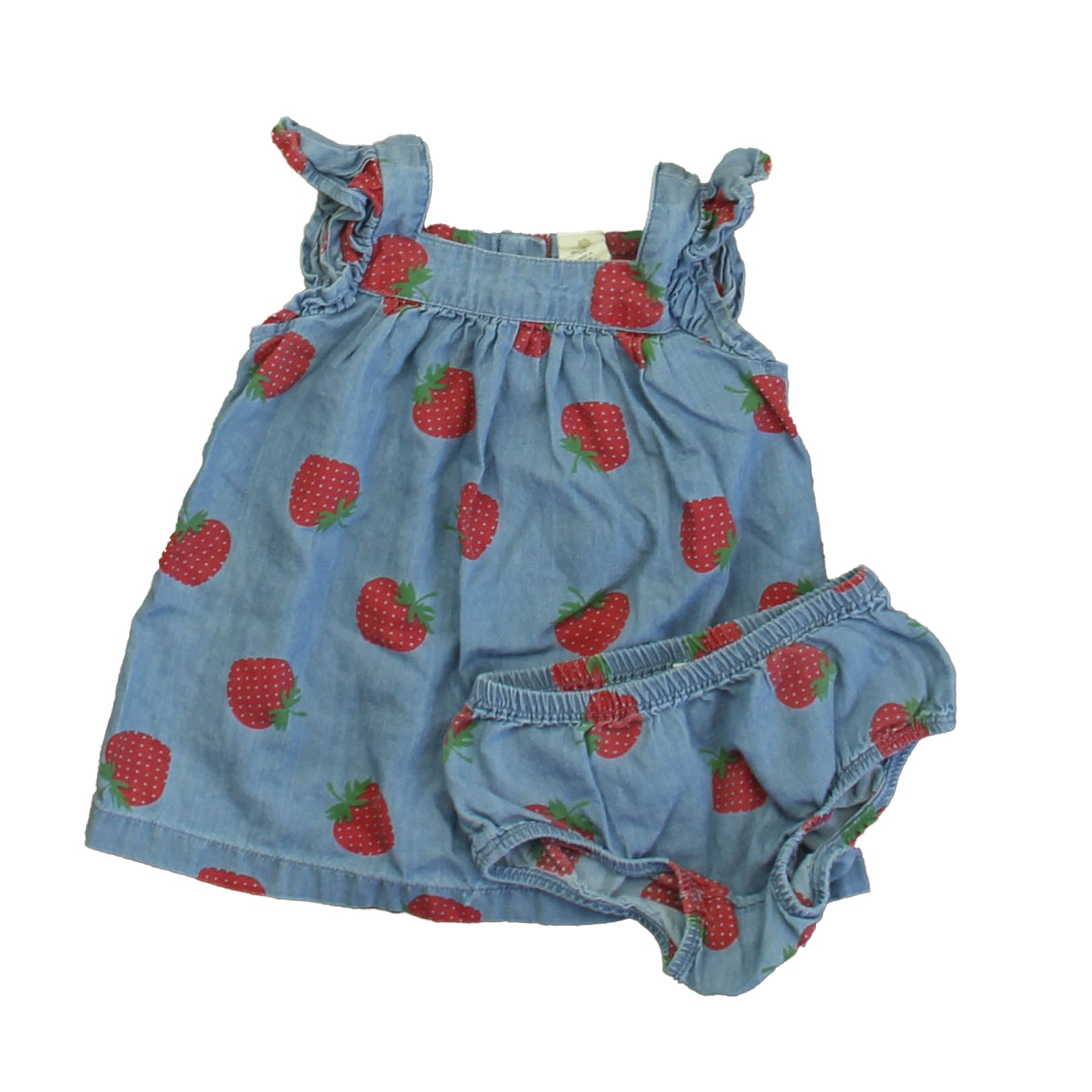 Tucker + Tate Girls Blue Strawberries Dress Size: 3 Months Blue Strawberries