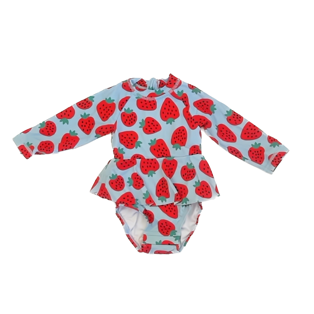Hanna Andersson Girls Blue | Strawberry 1-piece Swimsuit Size: 12-18 Months Blue | Strawberry