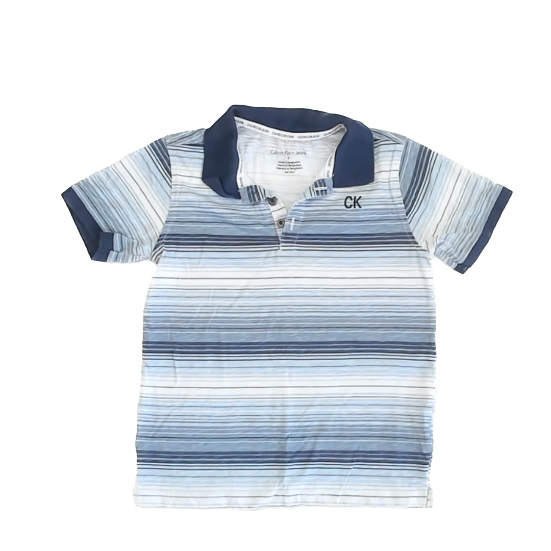 Calvin Klein Jeans Boys Blue Strip Polo Shirt Size: 6 Years Blue Strip