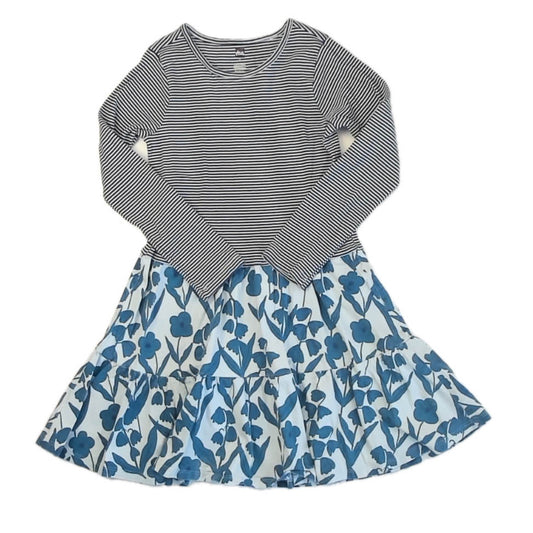Tea Colllection Girls Blue Stripe Floral Dress Size: 8 Years Blue Stripe Floral