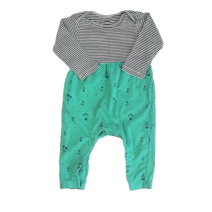 Tea Collection Girls Blue Stripe | Green Floral Long Sleeve Outfit Size: 3-6 Months Blue Stripe | Green Floral