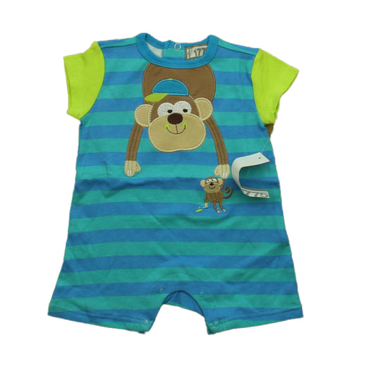 1775 Boys Blue Stripe Monkey Romper Size: 3-6 Months