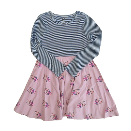 Tea Collection Girls Blue Stripe | Pink Cats Dress Size: 5T Blue Stripe | Pink Cats
