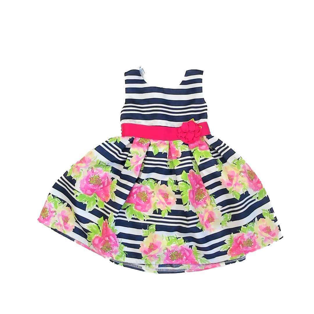 Jona Michelle Girls Blue Stripe | Pink Floral Dress Size: 3T Blue Stripe | Pink Floral