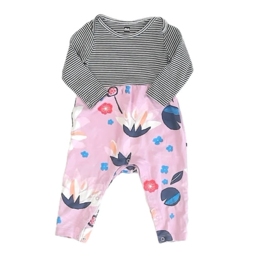 Tea Collection Girls Blue Stripe | Purple Floral Long Sleeve Outfit Size: 6-9 Months Blue Stripe | Purple Floral