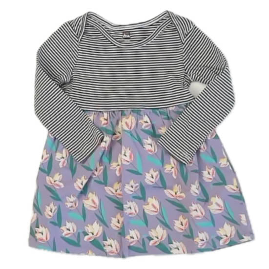 Tea Collection Girls Blue Stripe | Purple Floral Dress Size: 12-18 Months Blue Stripe | Purple Floral