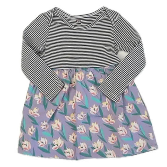 Tea Collection Girls Blue Stripe | Purple Floral Dress Size: 12-18 Months Blue Stripe | Purple Floral