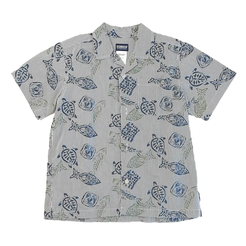 Osh Kosh Boys Blue Stripe Turtles Button Down Short Sleeve Size: 7 Years Blue Stripe Turtles