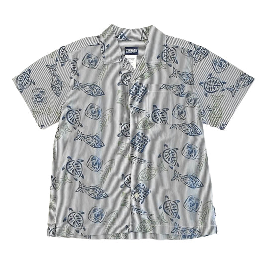 Osh Kosh Boys Blue Stripe Turtles Button Down Short Sleeve Size: 7 Years Blue Stripe Turtles