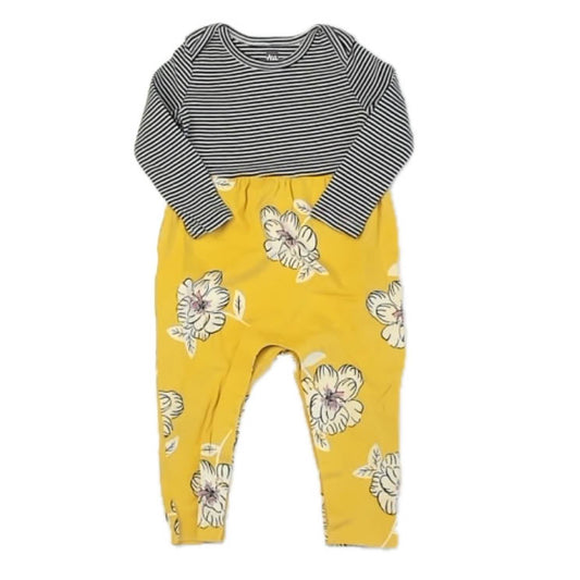 Tea Collection Girls Blue Stripe | Yellow Floral Long Sleeve Outfit Size: 9-12 Months Blue Stripe | Yellow Floral