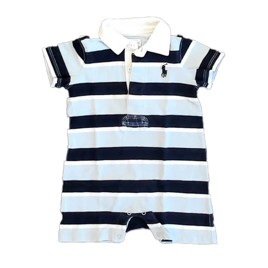 Ralph Lauren Boys Blue Stripe Romper Size: 6 Months Blue Stripe
