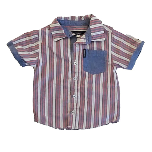 Ben Sherman Boys Blue Stripe Button Down Short Sleeve Size: 2T Blue Stripe
