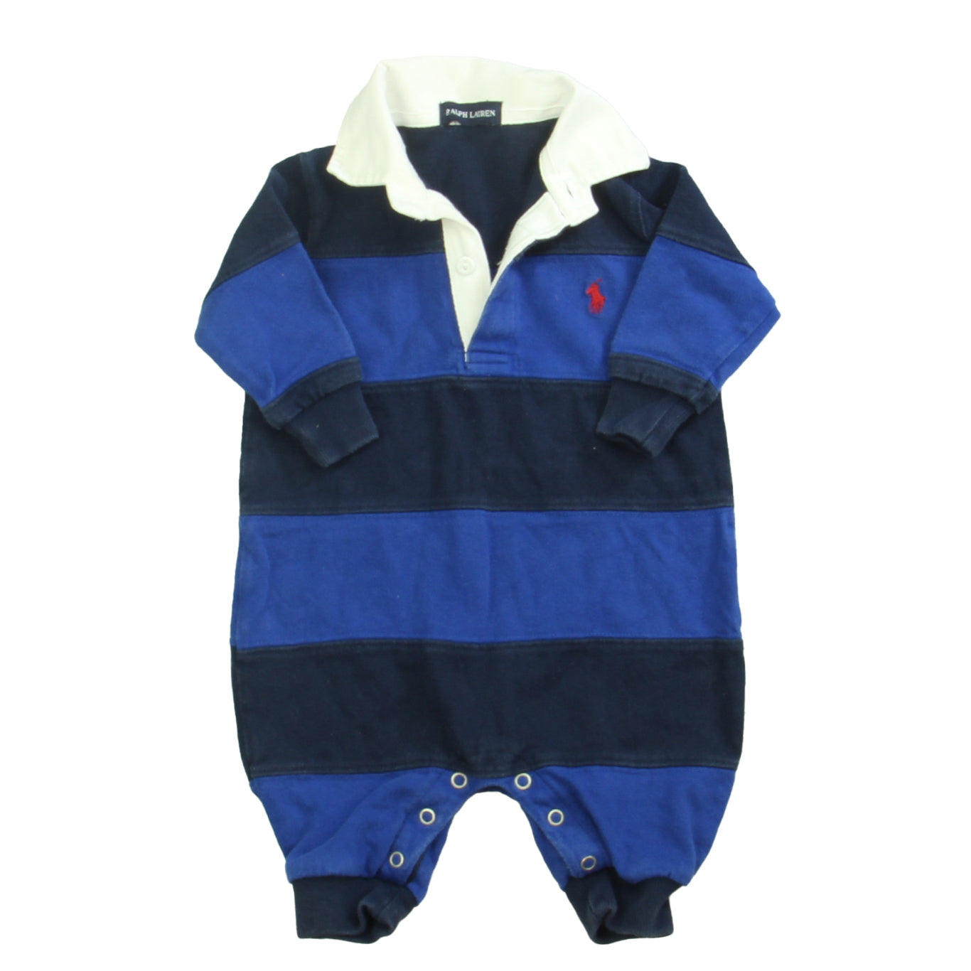 Ralph Lauren Boys Blue Stripe Long Sleeve Outfit Size: 0-3 Months Blue Stripe