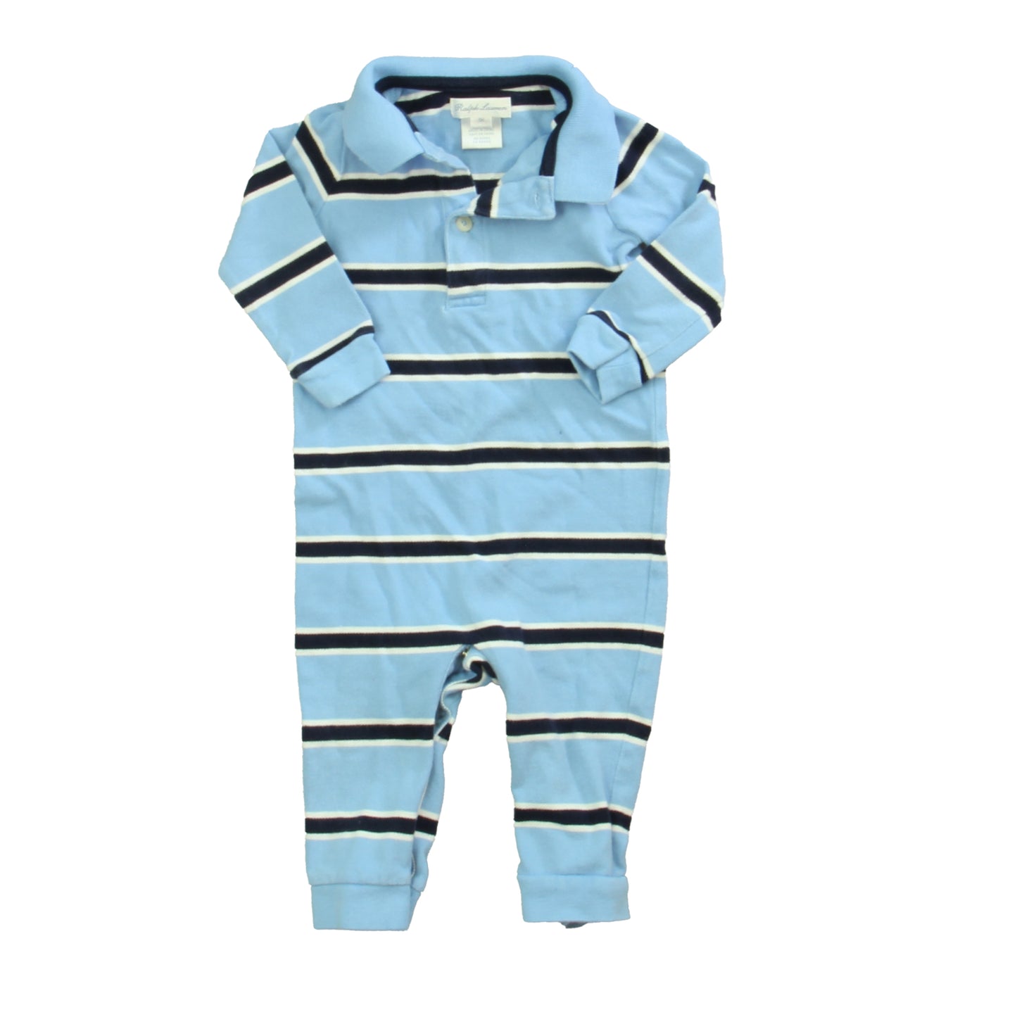 Ralph Lauren Boys Blue Stripe Long Sleeve Outfit Size: 9 Months Blue Stripe