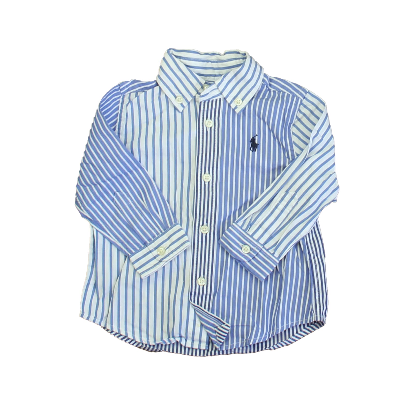 Ralph Lauren Boys Blue Stripe Button Down Long Sleeve Size: 9 Months Blue Stripe