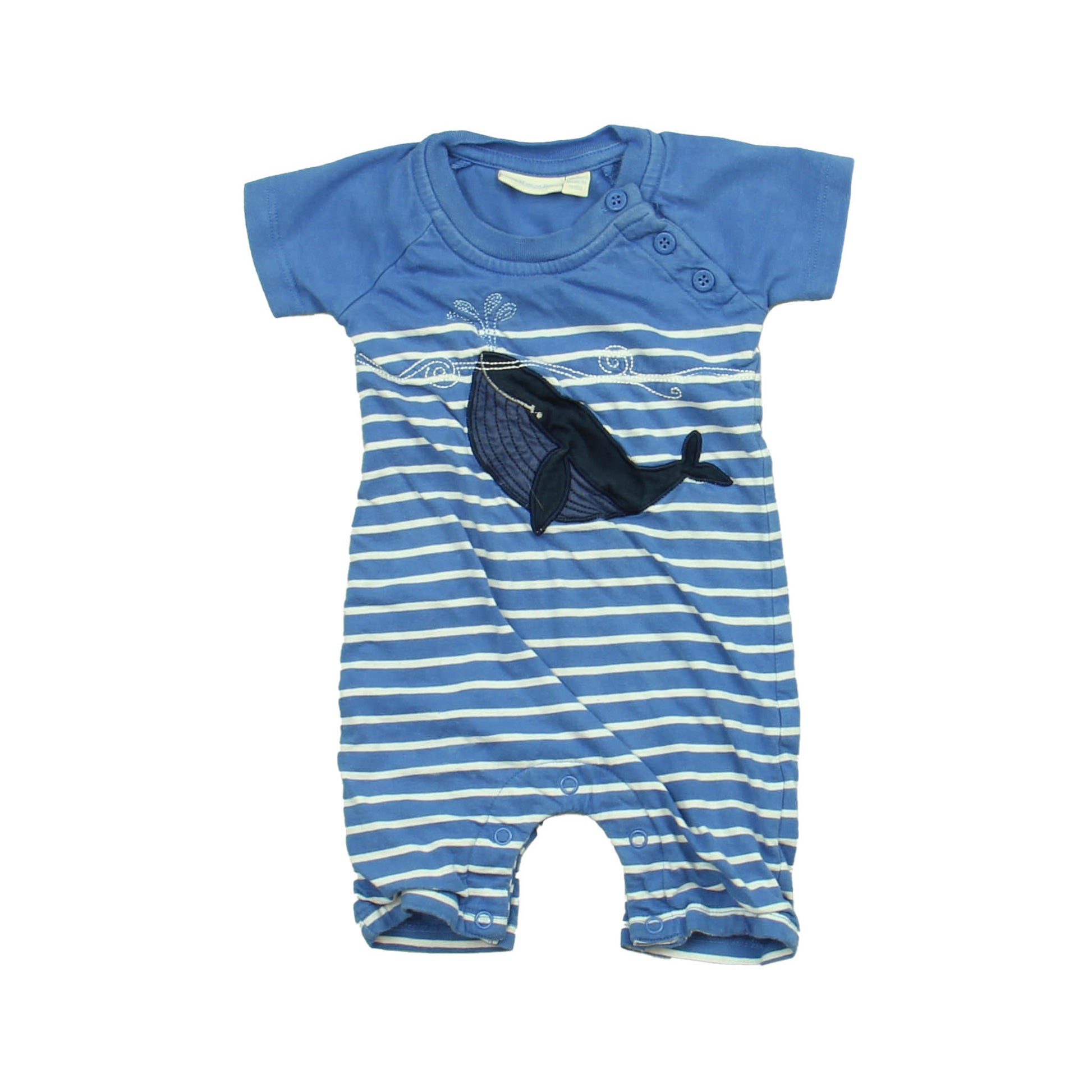 JoJo Maman Bebe Boys Blue Stripe Romper Size: 3-6 Months Blue Stripe