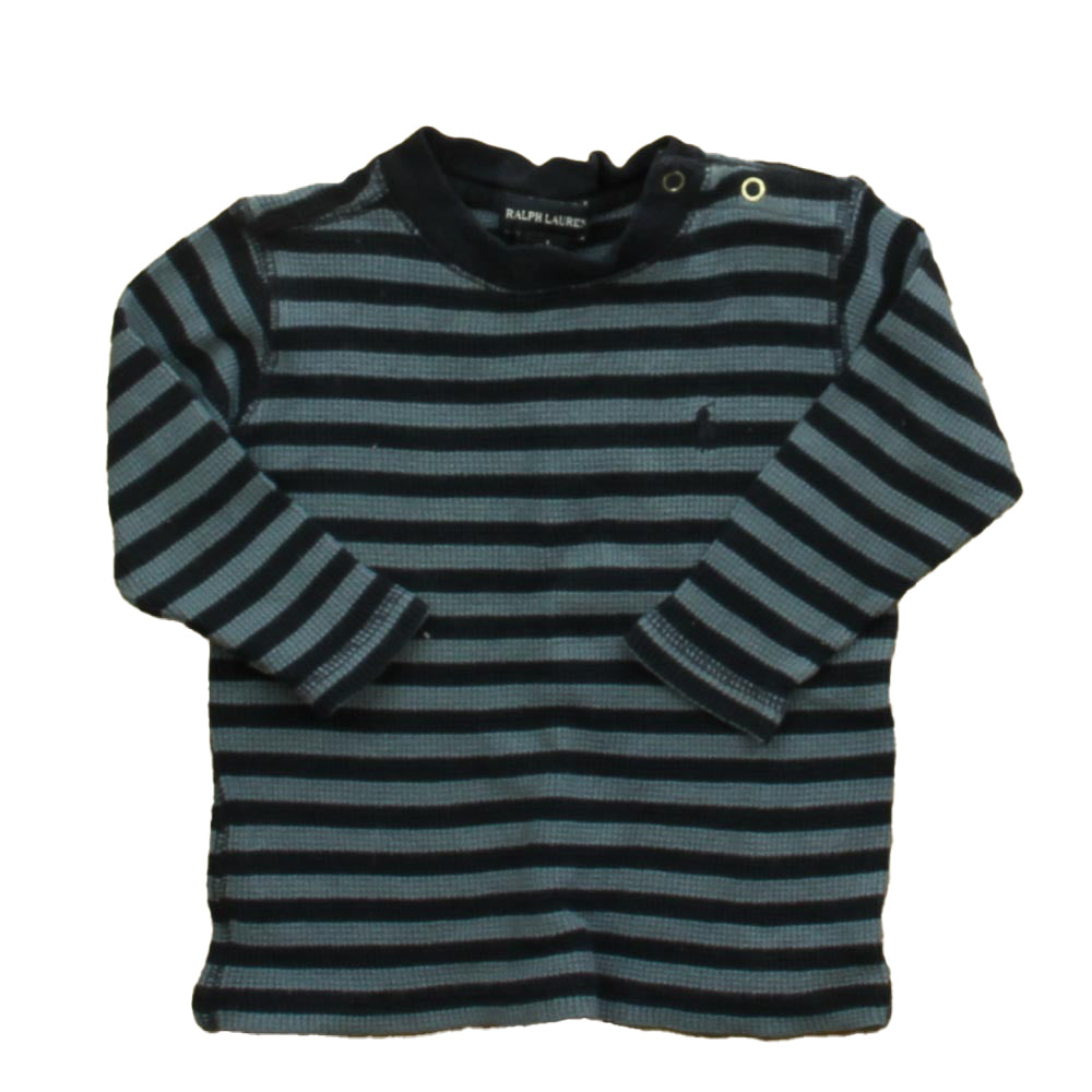 Ralph Lauren Boys Blue Stripe Long Sleeve Shirt Size: 12-18 Months