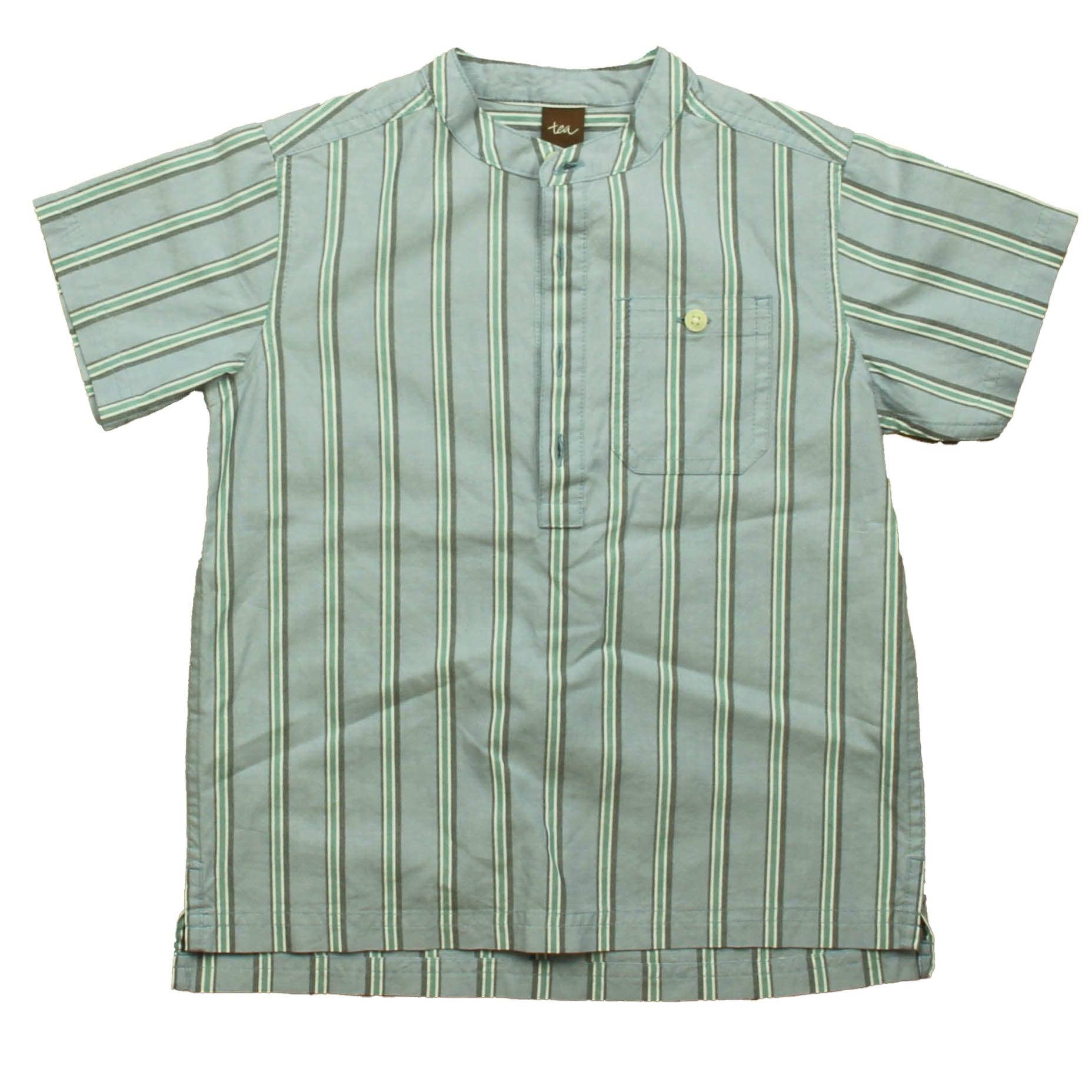 Tea Collection Boys Blue Stripe Button Down Short Sleeve Size: 5T Blue Stripe