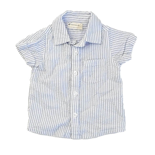 Monica & Andy Boys Blue Stripe Button Down Short Sleeve Size: 12-18 Months Blue Stripe