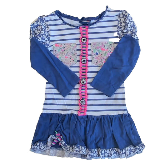 Naartjie Girls Blue Stripe Dress Size: 2T Blue Stripe