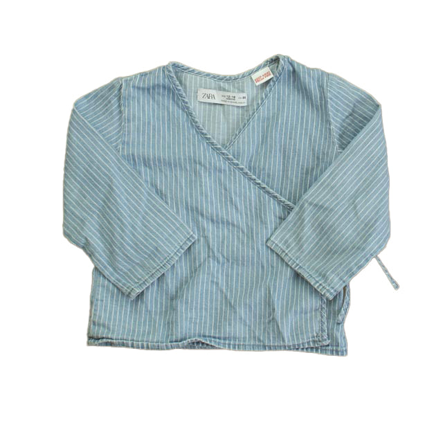 Zara Girls Blue Stripe Blouse Size: 12-18 Months