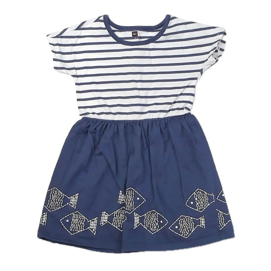 Tea Collection Girls Blue Stripe Dress Size: 5T Blue Stripe