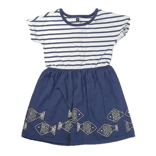 Tea Collection Girls Blue Stripe Dress Size: 5T Blue Stripe