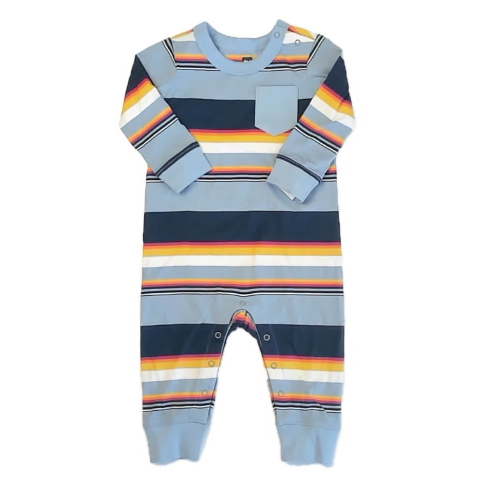Tea Collection Boys Blue Stripe Romper Size: 6-9 Months Blue Stripe