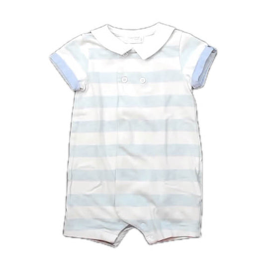 Mayoral Boys Blue Stripe Romper Size: 6-9 Months Blue Stripe