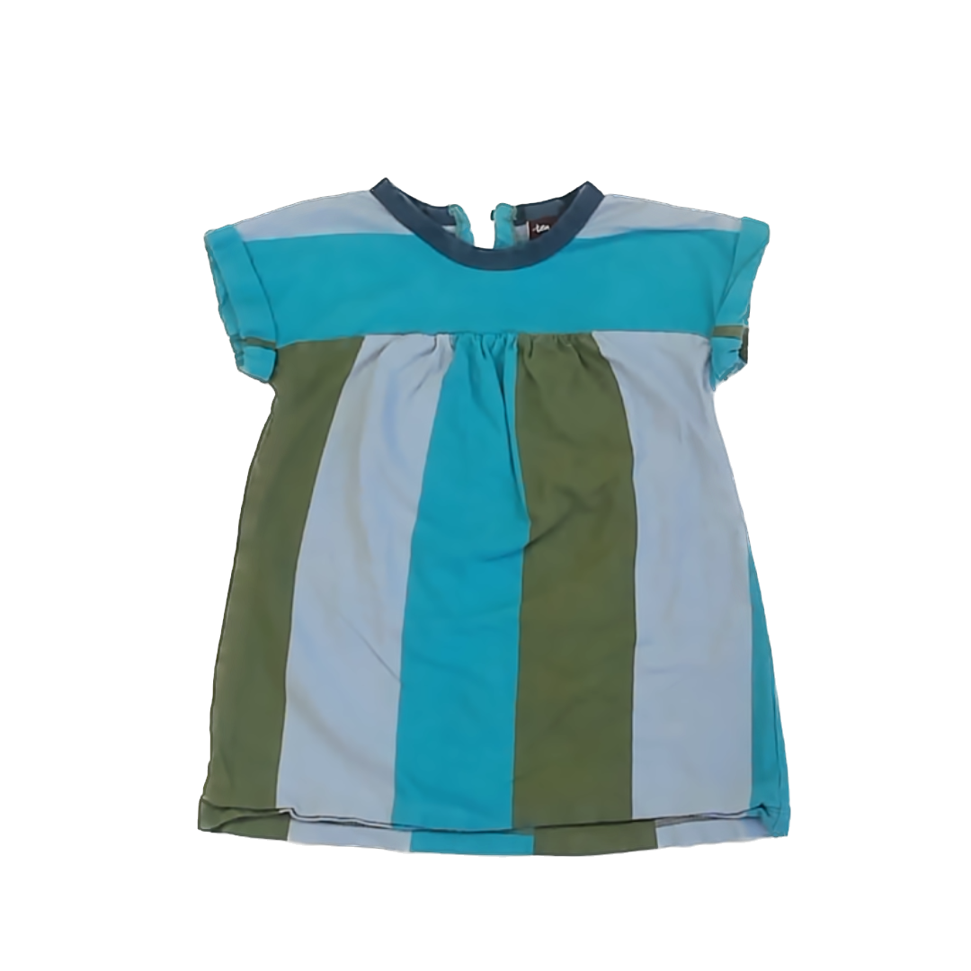 Tea Collection Girls Blue | Striped Short Sleeve Dress Size: 18-24 Months Blue | Striped Short Sleeve