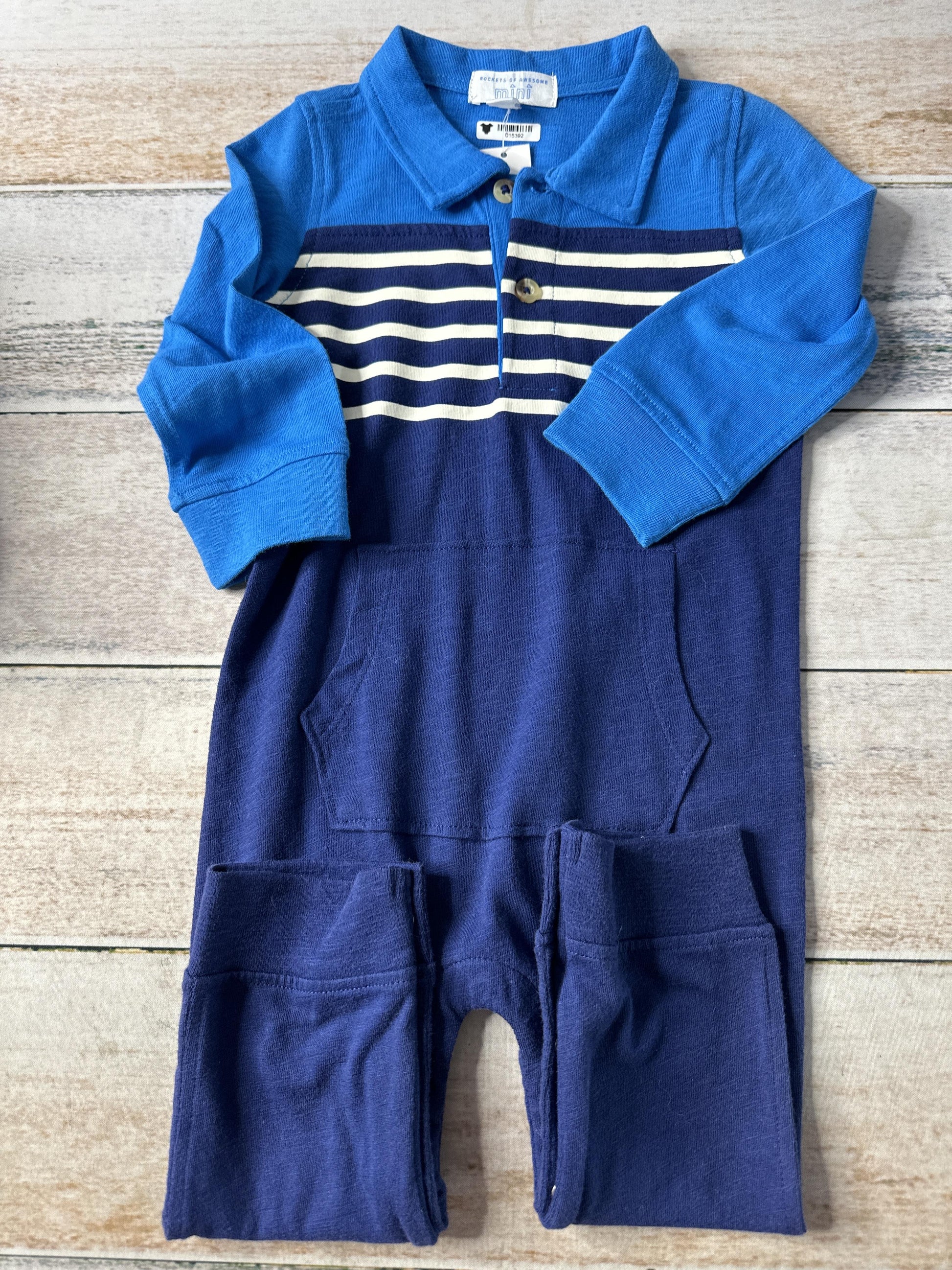 Rockets of Awesome Boys Blue | Striped Long Sleeve Outfit Size: 12-18 months Blue | Striped