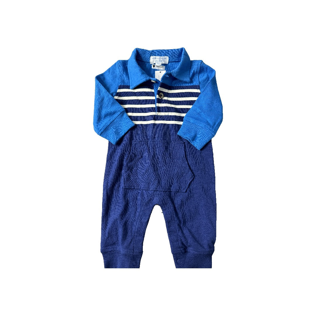 Rockets of Awesome Boys Blue | Striped Long Sleeve Outfit Size: 0-3 months Blue | Striped