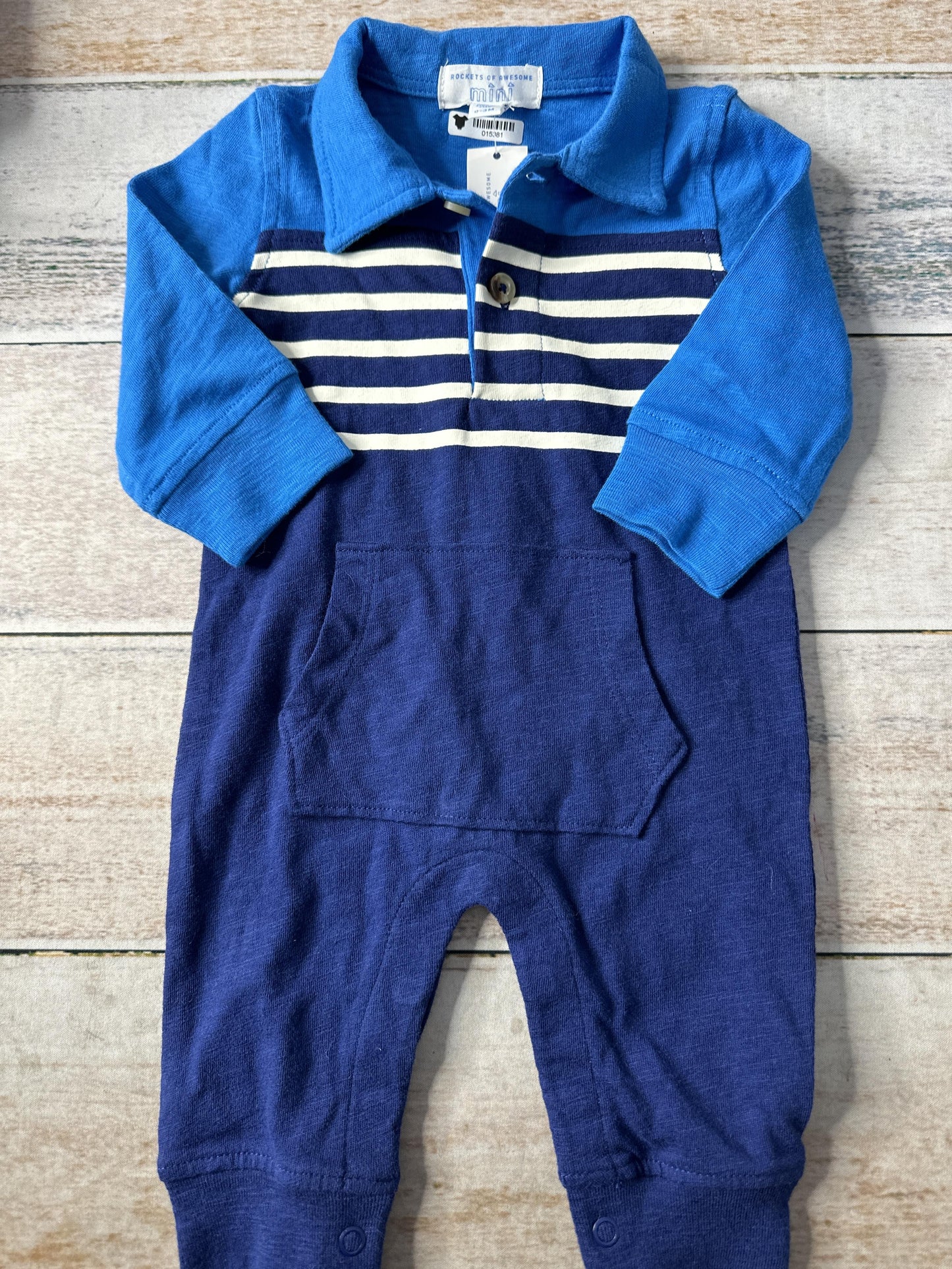 Rockets of Awesome Boys Blue | Striped Long Sleeve Outfit Size: 0-3 months Blue | Striped