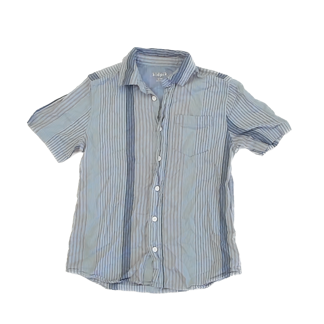 Kidpik Boys Blue Stripes Button Down Short Sleeve Size: 7-8 Years Blue Stripes