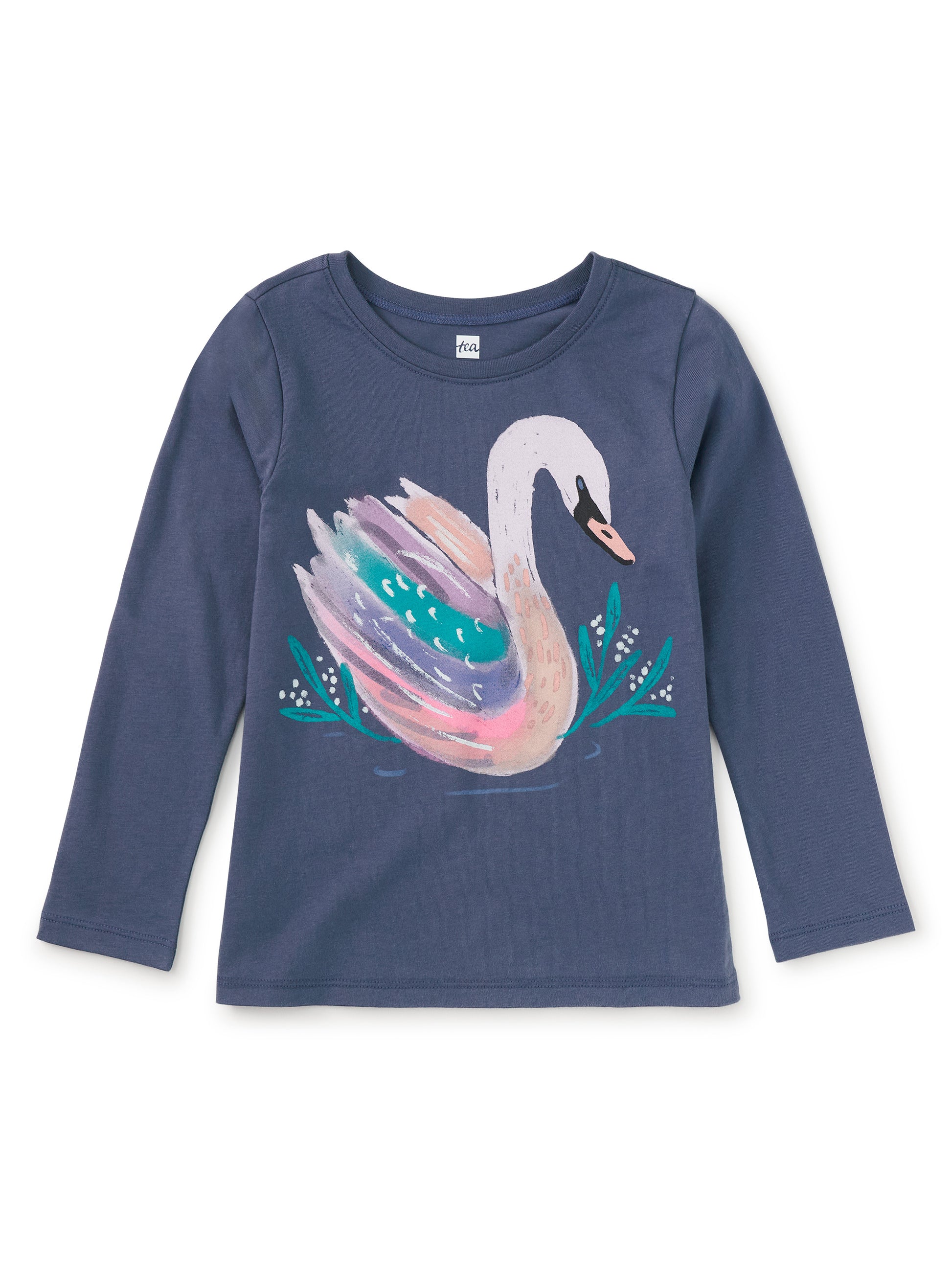 Tea Collection Girls Blue Swan Long Sleeve T-Shirt Size: 5T Blue Swan