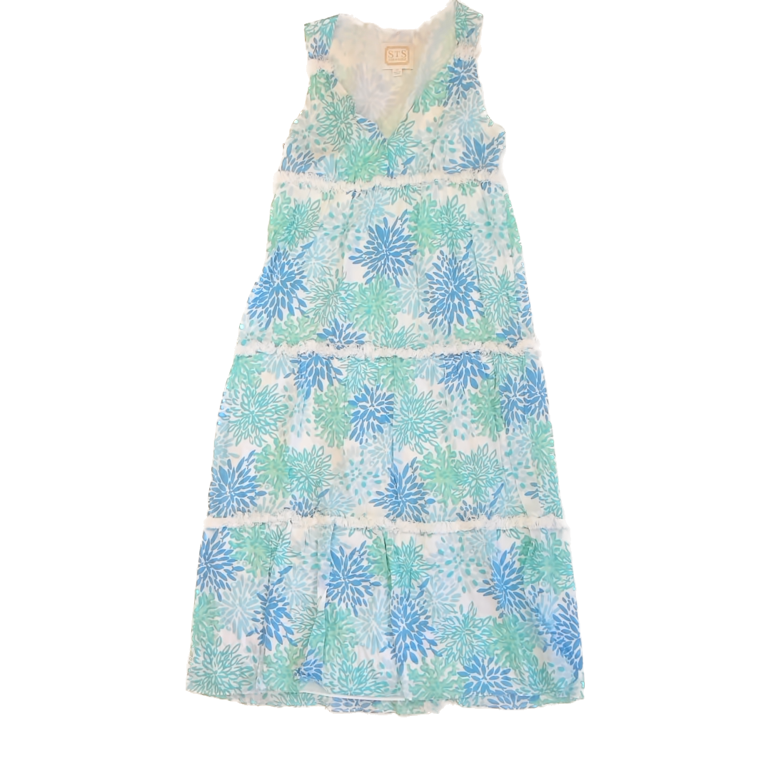 Sail to Sable Girls Blue | Teal Floral Sun Dress Size: XS Blue | Teal Floral