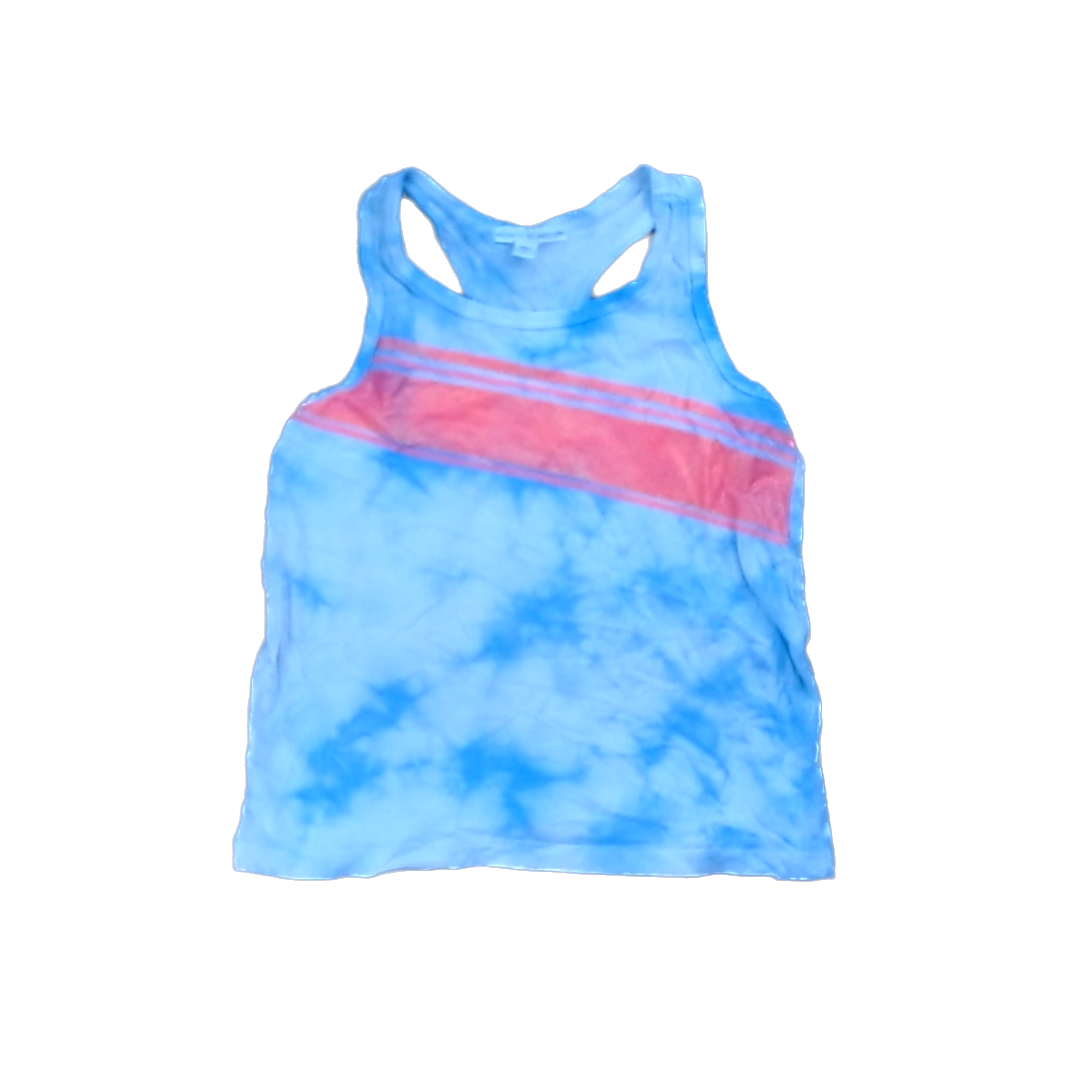 Rockets Of Awesome Girls Blue Tie-Dye | Peach Sparkle Stripe Tank Top Size: 7 Years Blue Tie-Dye | Peach Sparkle Stripe